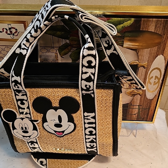 Disney Handbags - Disney Mickey Mouse Rafia Black & Natural Crossbody Bag